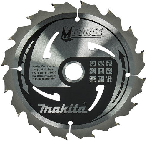 Makita accessories circular saw blade | wood | mforce | 165x20x2.0 16t15g - b-31930