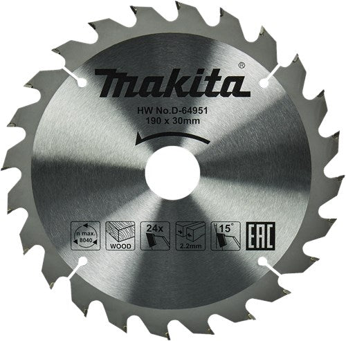 Accesorios Makita hoja de sierra circular para madera | estándar, 190x30x2.2 t24 15g - d-64951 - d-64951