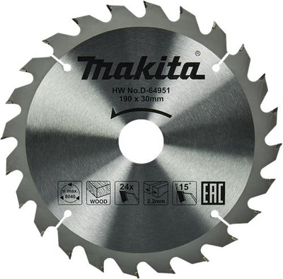 Accesorios Makita hoja de sierra circular para madera | estándar, 190x30x2.2 t24 15g - d-64951 - d-64951
