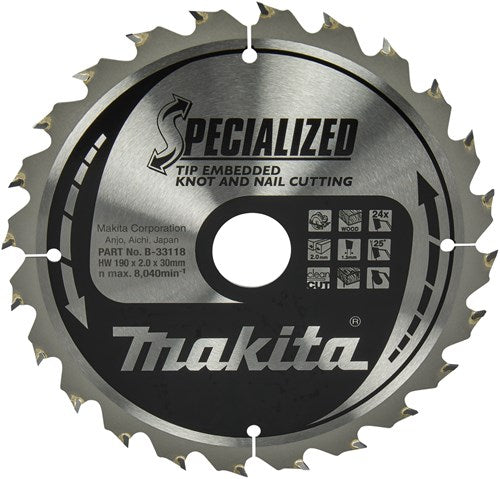 Accessori Makita lama per sega circolare | legno | tipo 190x30x2,0 24t 23g - b-33118