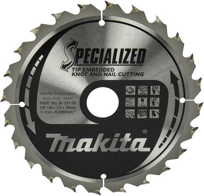Accesorios Makita hoja de sierra circular | madera | tipo 190x30x2.0 24t 23g - b-33118