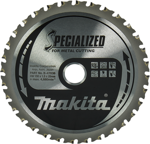 Makita accessoires makita cirkelzaagblad voor metaal | specialized | ø 150mm asgat 20mm 32t - b-47036