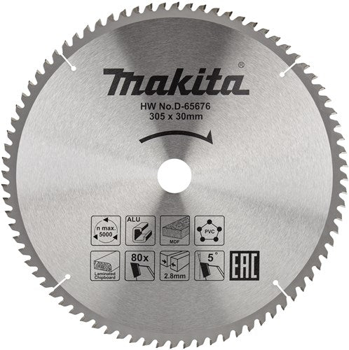 Accesorios Makita hoja de sierra transversal d-65676 | materiales varios | 305x30x2,8 | 80t | 5g-d-65676