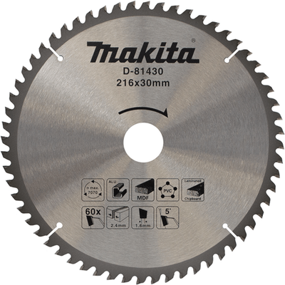 Accesorios Makita hoja de sierra transversal d-81430 | materiales varios | 216x30x2,4 | 60t | 5g-d-81430
