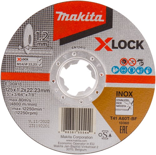 Accessori Makita e-00418 | disco da taglio | x-lock | 125x1,2x22,23 mm | acciaio inossidabile | 10 pezzi - e-00418