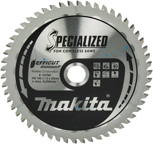 Accesorios Makita e-16760 | hoja de sierra circular y transversal | aluminio | eficiente | 165x20mm | 54t-e-16760