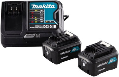 Kit de fuente de alimentación de accesorios Makita: cargador DC10SB + 2x batería deslizante de Li-Ion BL1041B 12V Max (10,8V) - 4,0Ah - 191L68-0