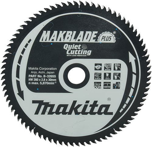 Accessori Makita lama per sega da banco legno - makblade-plus 260x30x2,8 80t 15g - b-32655