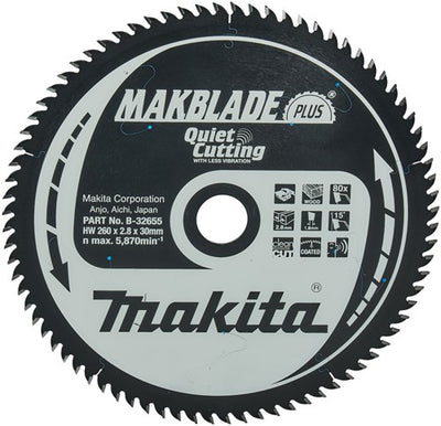 Makita accessories table saw blade wood - makblade-plus 260x30x2.8 80t 15g - b-32655