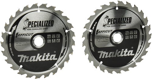 Accesorios Makita paquete doble hoja de sierra circular para madera | efficut 165x20x1.4 25t 23g - b-62985-2