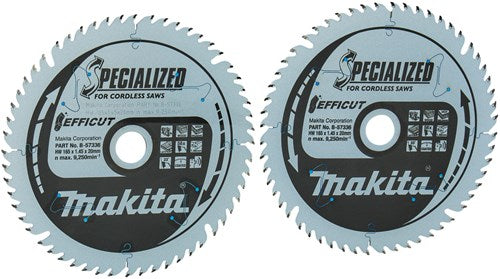 Accesorios makita paquete doble hoja de sierra circular madera efficut 165x20x1.45 56t 23g - b-57336-2