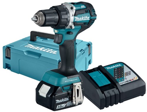 Makita ddf484rf1j trapano/avvitatore 18v brushless batteria 3,0 ah (1 pz), caricabatterie rapido, mbox