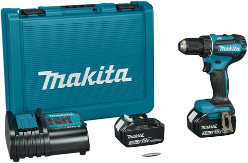 Makita ddf485sfe trapano avvitatore 18 v brushless 3,0 ah batteria (2 pz), caricabatterie, in valigetta