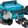 Makita dga506rtj 18v haakse slijper 125mm 5,0ah accu (2 st), snellader, mbox, met vastzetschakelaar