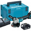Makita dga508rtj 18v haakse slijper 125mm 5,0ah accu (2 st), snellader, mbox, met veiligheidsschakelaar