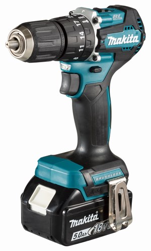 Makita dhp487rtj trapano avvitatore a percussione 18v brushless batteria 5.0 ah (2 pz), caricatore rapido, mbox