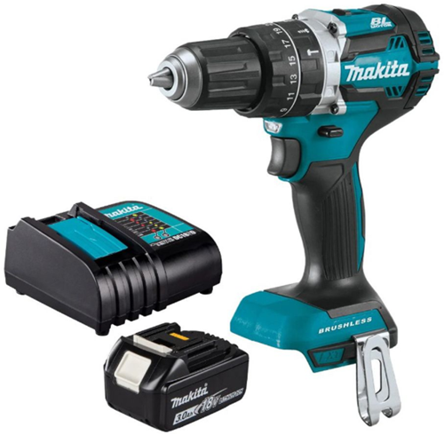 Makita dhp487sf trapano/avvitatore a percussione 18v brushless 3,0 ah batteria (1 pz), caricabatterie