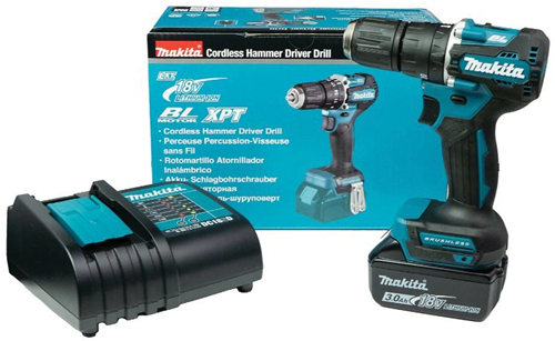 Makita dhp487sf trapano/avvitatore a percussione 18v brushless 3,0 ah batteria (1 pz), caricabatterie