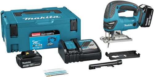 Makita djv180rtj | 18 v decoupeerzaag | d-greep | 5,0 ah accu (2 st) snellader | in mbox djv180rtj