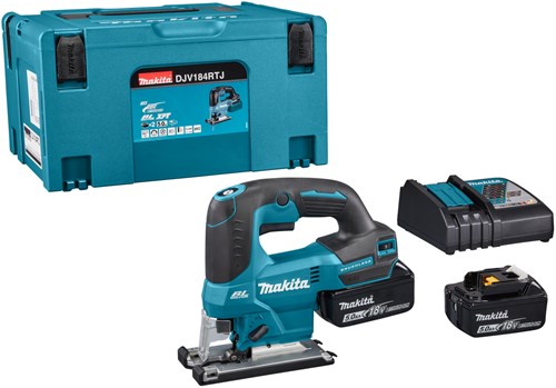 Makita djv184rtj | Sierra de calar 18v ​​| mango en d | Batería de 5,0 ah (2 piezas) | cargador rápido | en mbox djv184rtj