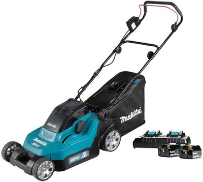 Makita dlm382pt2 | battery lawn mower | 38cm | with 2x 18v 5.0ah batteries