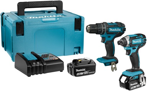 Set combinato Makita dlx2131tj 18v trapano a percussione a batteria dhp482 + avvitatore a percussione dtd152 (batteria 2x 5.0ah) in mbox
