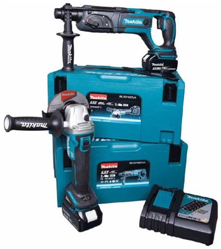 Juego combinado Makita dlx2153tj1 - amoladora angular inalámbrica dga504 + taladro percutor inalámbrico MR241