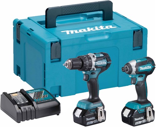 Makita dlx2180tj - trapano a percussione a batteria dhp484 + avvitatore a percussione a batteria dtd153 18v 5.0ah li-ion