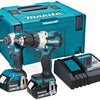 Makita dlx2507tj 18v combo pack trapano a percussione dhp489 + avvitatore a percussione dtd153z batteria da 5,0 ah (2 pz), in mbox