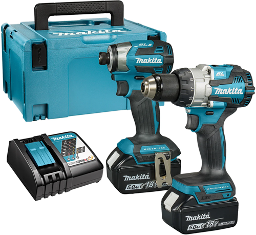 Makita dlx2528tj combo pack 18v trapano a percussione dhp489 + avvitatore a percussione dtd173z batteria da 5,0 ah (2 pz), in mbox
