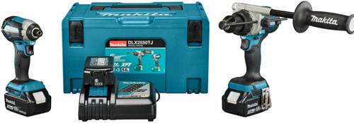 Set combinato Makita dlx2550tj 18v trapano/avvitatore a percussione dhp492 + avvitatore a percussione dtd153 (3 batterie da 5,0 Ah e caricabatterie) in mbox - dlx2550tj