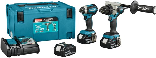 Set combinato Makita dlx2550tj 18v trapano/avvitatore a percussione dhp492 + avvitatore a percussione dtd153 (3 batterie da 5,0 Ah e caricabatterie) in mbox - dlx2550tj