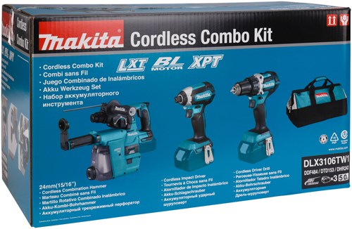 Makita dlx3106tw1 | conjunto combinado con ddf484, dtd153z y hebr242 | 18v-dlx3106tw1