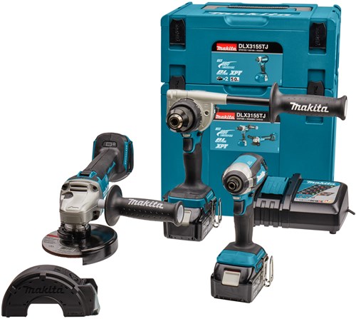 Makita dlx3155tj | set combinato | 18v| foratura, avvitatura (a percussione) e rettifica | impostare | 5,0 ah | in mbox-dlx3155tj