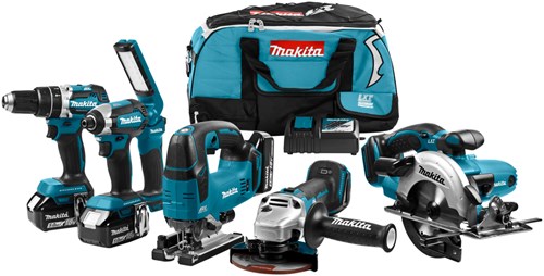 Makita dlx6082t combo set 18v li-ion con 3 baterías de 5.0ah - para taladros (de impacto), tornillos (de impacto), aserrado y esmerilado - dlx6082t