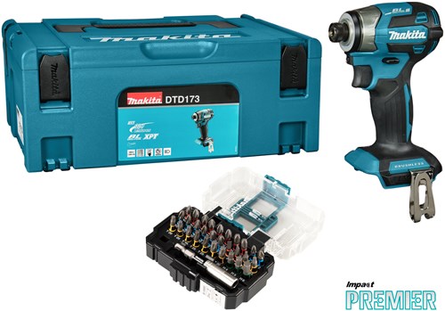 Makita dtd173zjx1 | avvitatore a percussione a batteria | 18v| escl. batterie e caricabatterie, in mbox con set di punte - dtd173zjx1