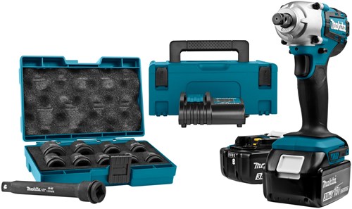 Avvitatore ad impulsi Makita dtw190jx1 18v 190 nm | Batteria da 3,0 Ah (2 pezzi), caricabatterie, mbox - con set di accessori da 10 pezzi