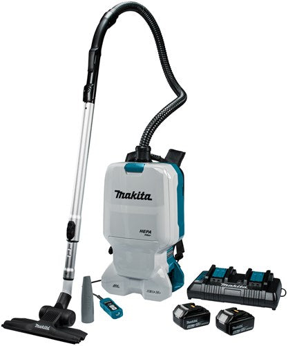Aspirador de mochila Makita dvc660pt2 2x18 v para limpieza batería de 5,0 ah (2 piezas), cargador rápido dúo, en caja - dvc660pt2