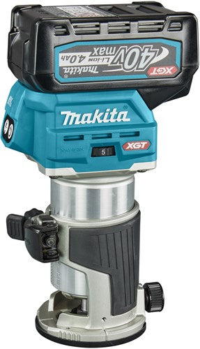 Makita rt001gm206 fresa superiore e per bordi | 40 V massimo | 2 batterie da 4,0 Ah + caricabatterie rapido | incl. piedini vari + adattatore per binario di guida | in mbox-rt001gm206