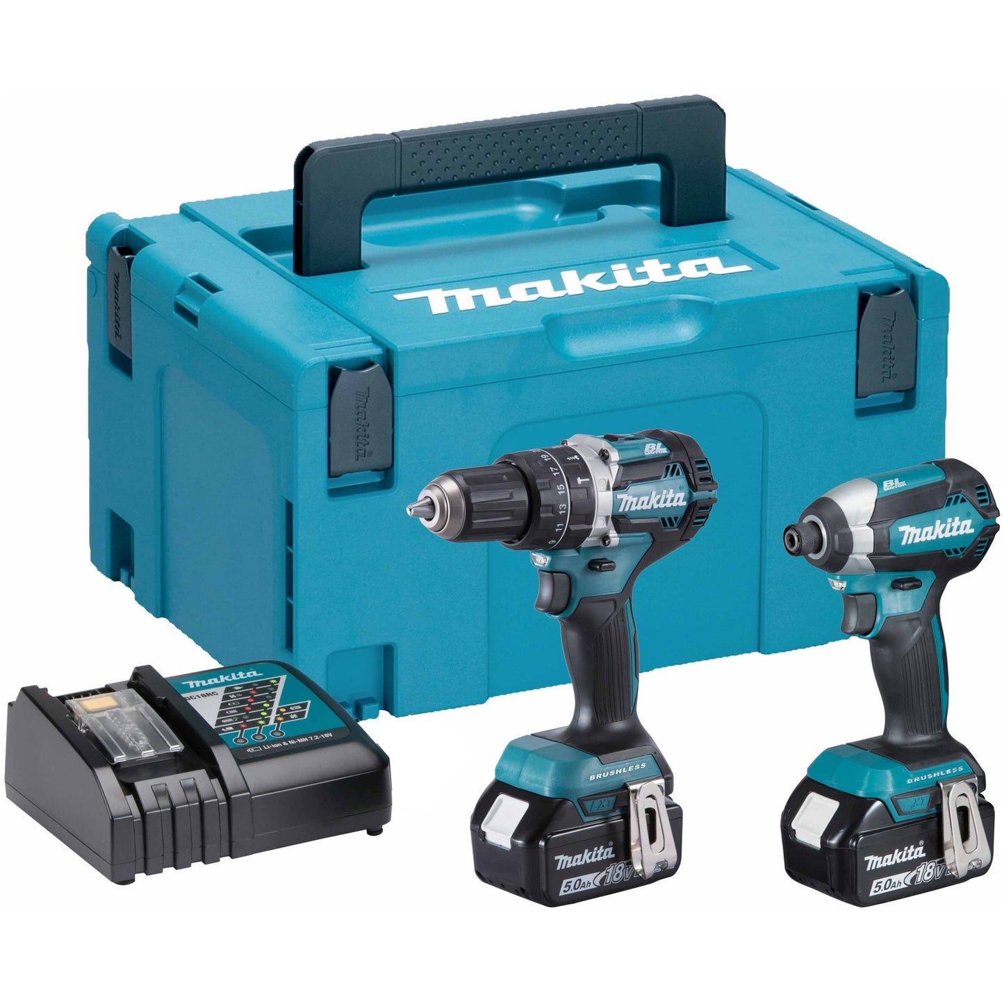 Makita dlx2180tj - trapano a percussione a batteria dhp484 + avvitatore a percussione a batteria dtd153 18v 5.0ah li-ion