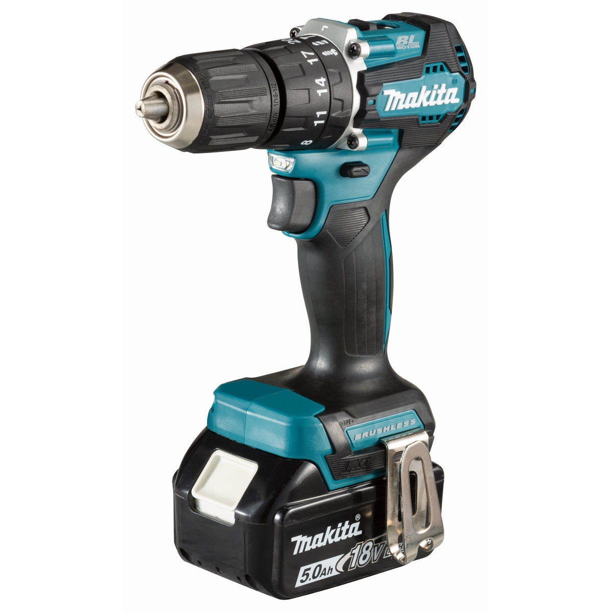 Makita dhp487rtj trapano avvitatore a percussione 18v brushless batteria 5.0 ah (2 pz), caricatore rapido, mbox
