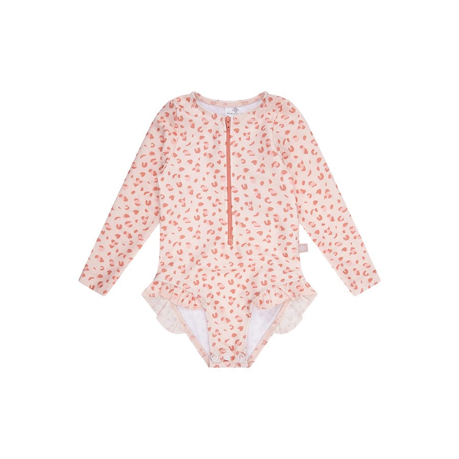 Leopardo | Vecchie ragazze rosa rosa costume da bagno con maniche lunghe