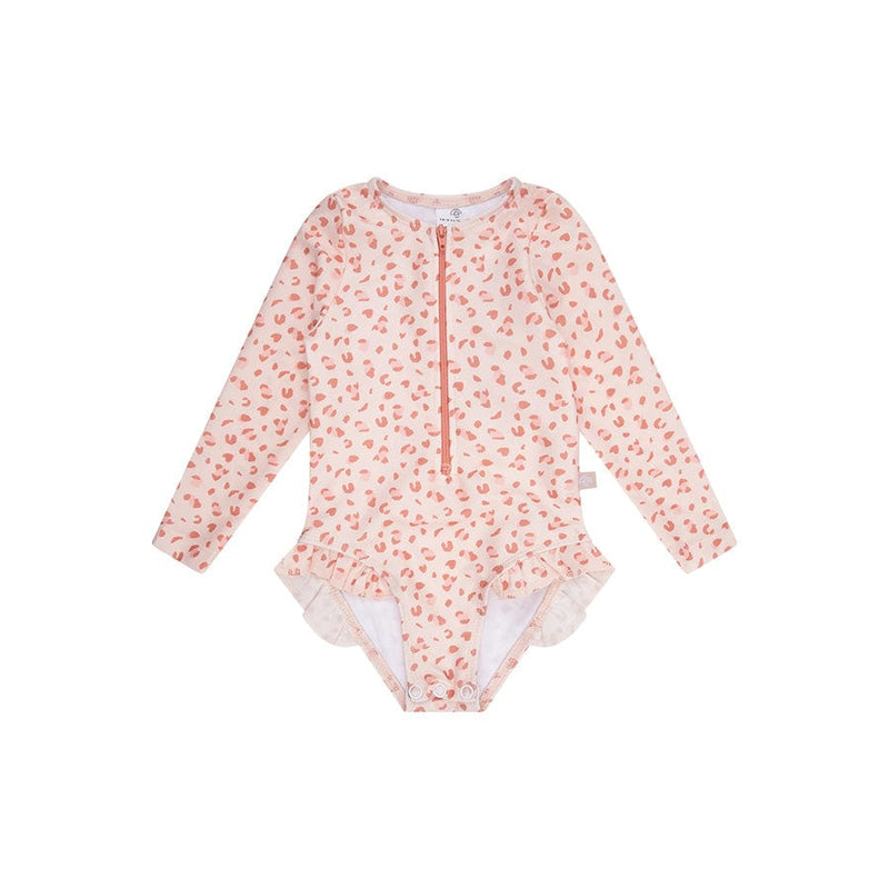Leopardo | Vecchie ragazze rosa rosa costume da bagno con maniche lunghe
