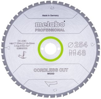 Accessori Metabo lama per sega a batteria per taglio legno - professionale, 254x30 z48 wz 5°neg - 628692000