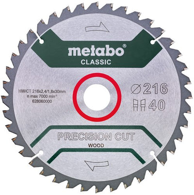 Metabo accessoires metabo cirkelzaagblad precision cut hw ct ø 216 mm, 40 wz 5° - 628060000
