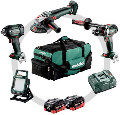 Set combinato Metabo 4.3.2 | set combinazione batterie 18v bs 18 ltx bl + ssw 18 ltx 400 bl + wb 18 ltx bl 11-125 q + bsa 18 led in borsa attrezzi (2x batteria 10.0ah lihd + caricabatteria asc 145) - 685209000