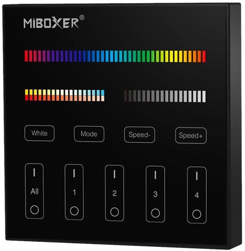 Miboxer interruttore wireless da superficie rgb-cct 2,4g 4 zone nero - led0232