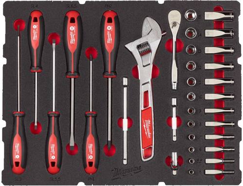 Milwaukee accessoires milwaukee ¼˝ gereedschapset inclusief ratel in packout™ schuiminzetstuk - 35-delig - 4932480717