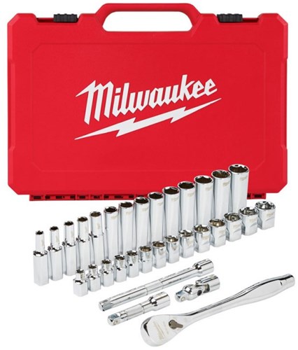 Accessori Milwaukee Set di 3 cricchetti e bussole da 8" | sistema metrico | 32 pezzi - 4932464945