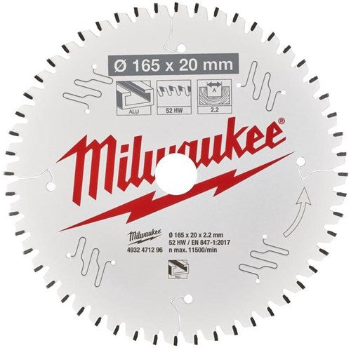 Milwaukee accesorios hoja sierra circular p alu165x20x2.2x52tf neg. - 4932471296